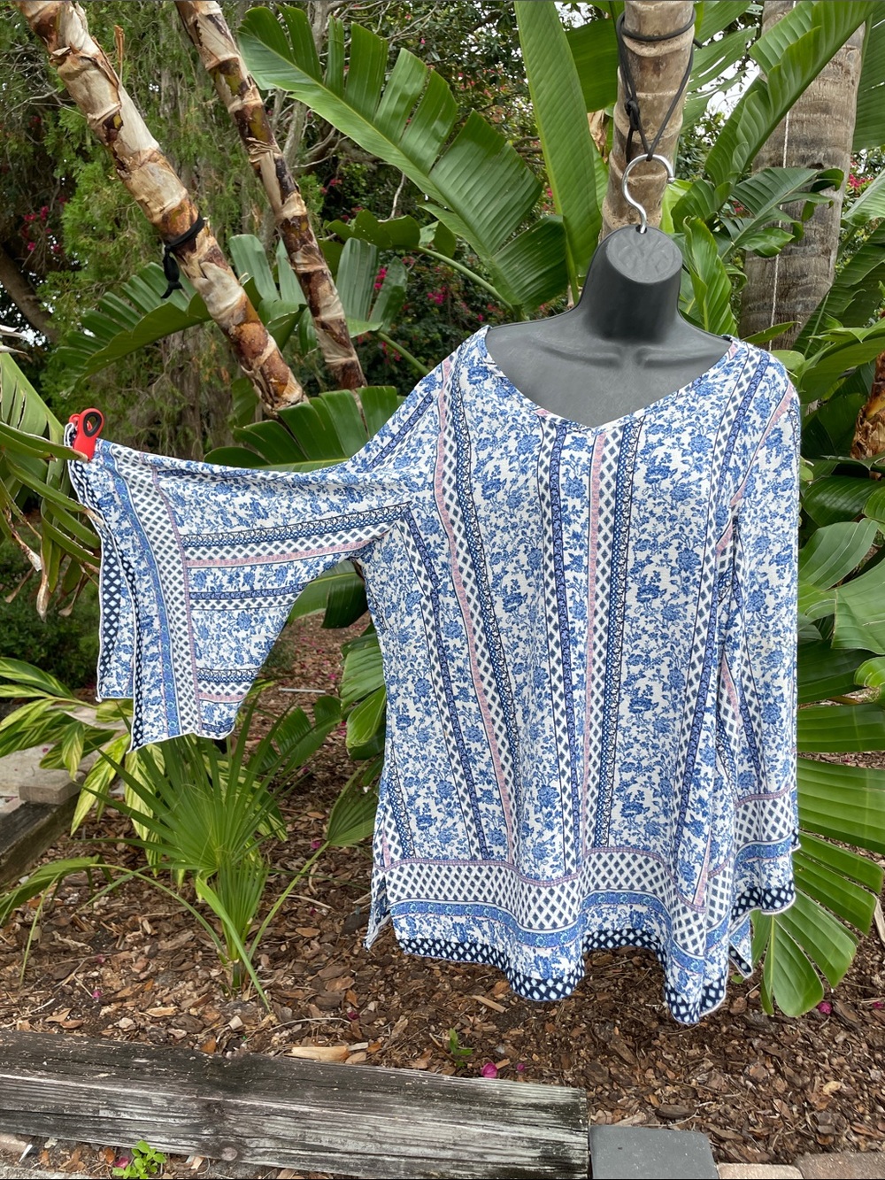 bohemian pointed bow sleeve scarf, print top
